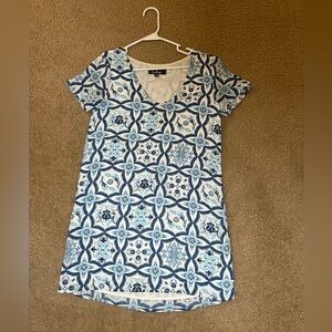 Mini Blue Italian-Patterned Shift Dress